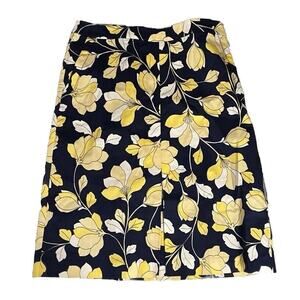 Talbots Womens A-line Skirt Navy Yellow Floral Side Zip Career Casual Workwear 8